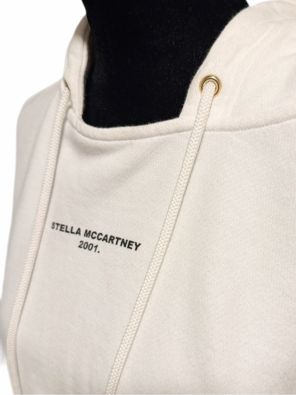Stella McCartney White Cropped Hooded sweatshirt with black logo on front sz 40 - Picture 2 of 15